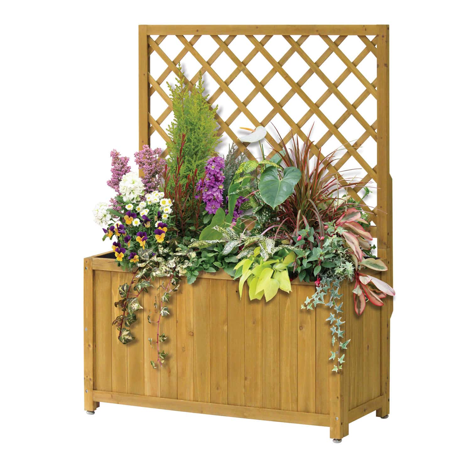 Wooden Trellis Box - 90cm (with liner) - Natural - FSC 100%