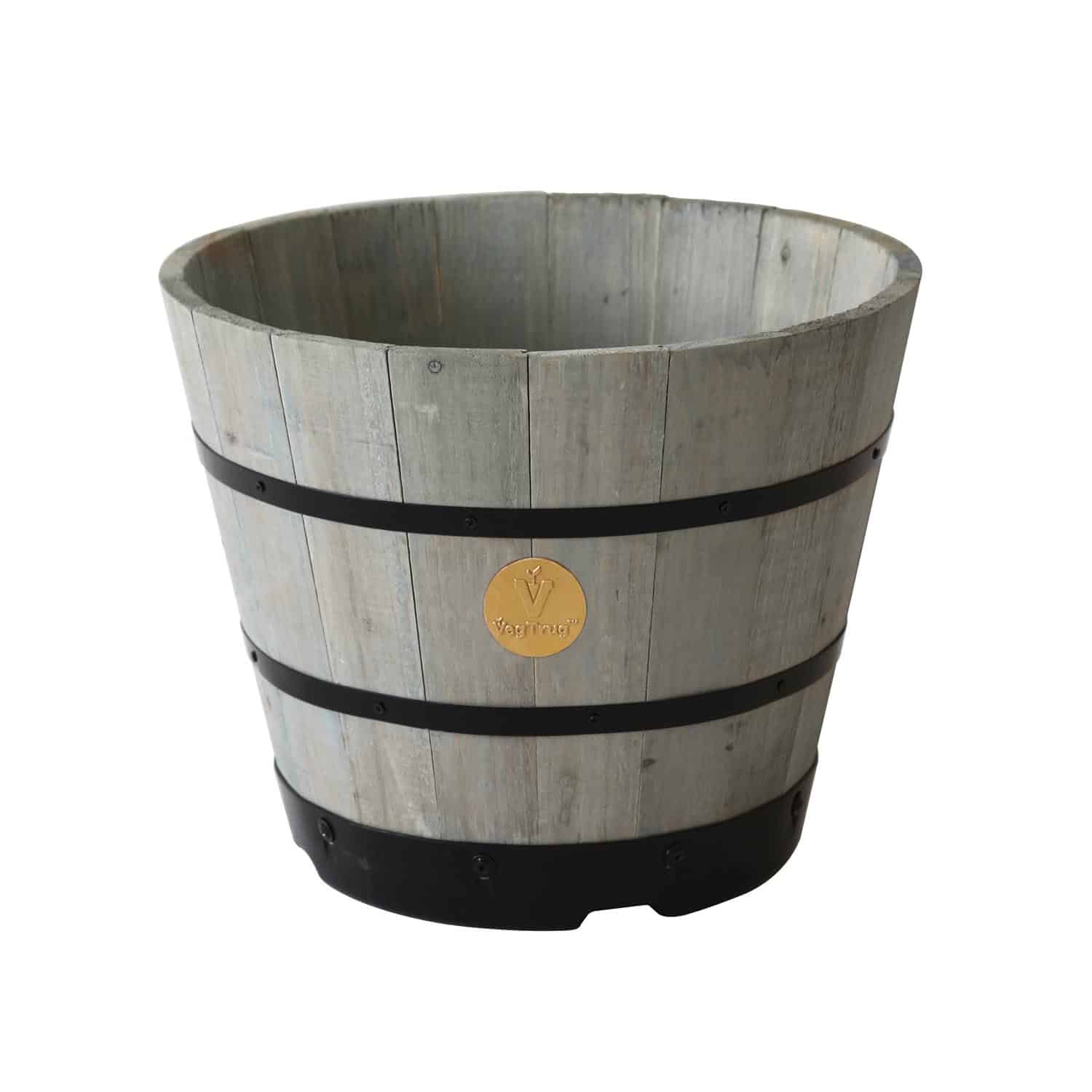VegTrug Wooden Barrel 55cm - Grey Wash - FSC 100%