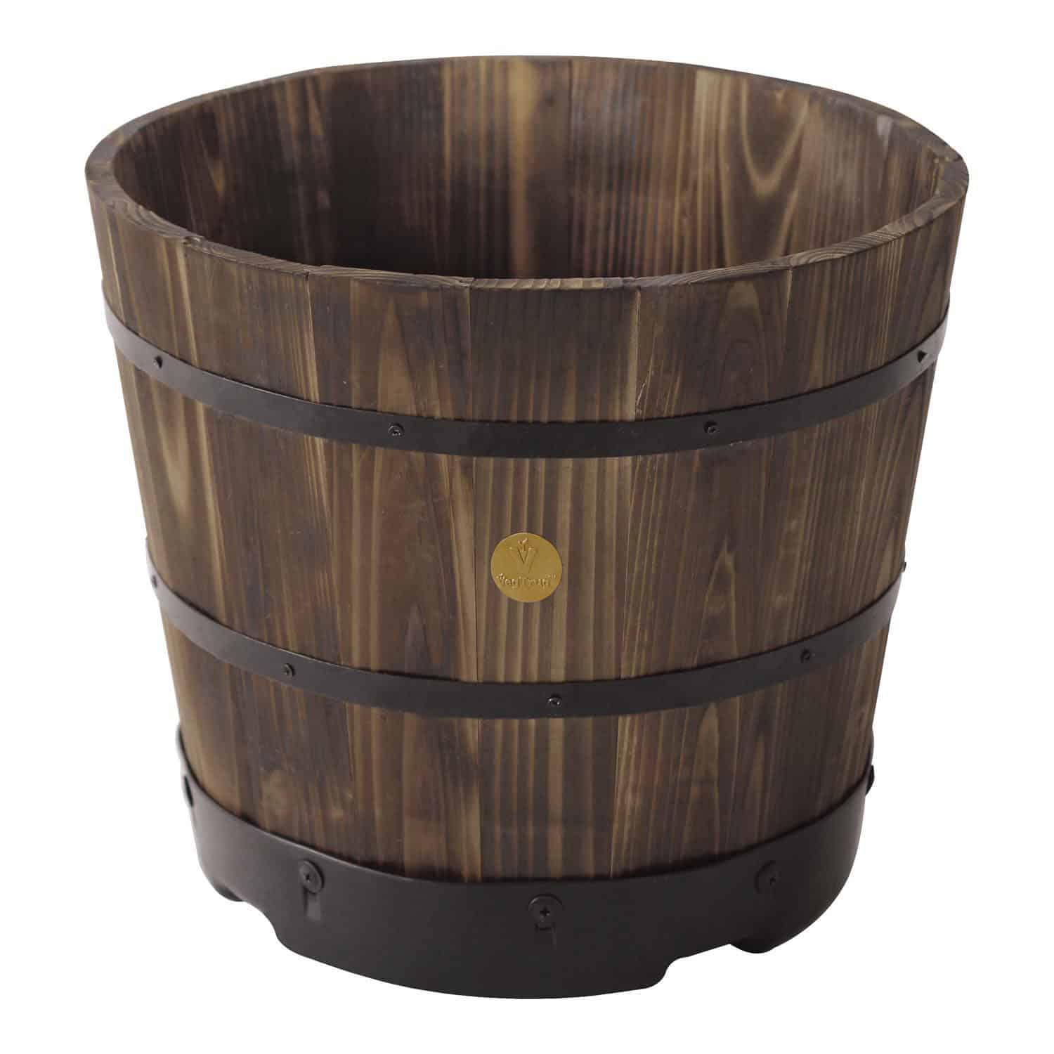 VegTrug Wooden Barrel 46cm - Burnt Oak - FSC 100%